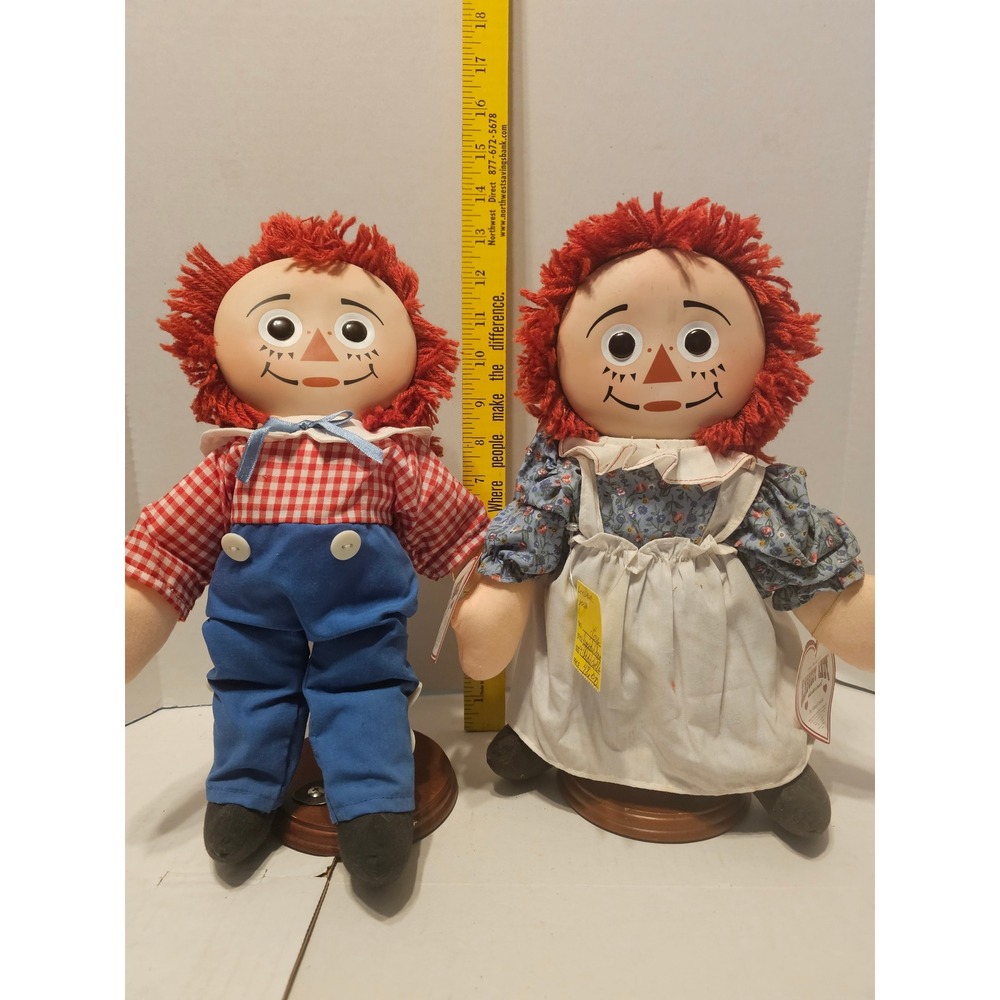 Vintage 1995 Raggedy Ann and Andy Dolls Johnny Gruelle Knickerbocker 12" Stands